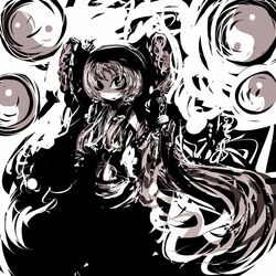  abstract bow detached_sleeves f7(eiki) hair_bow hakurei_reimu long_hair solo spot_color touhou 