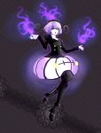  belt black_pantyhose boots button chandelure costume dress flame gijinka highres lace long_sleeves maki_(huran) moemon open_mouth pantyhose personification pokemon pokemon_(game) pokemon_black_and_white pokemon_bw shanderaa silver_hair solo yellow_eyes 