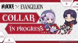  2girls ahoge beret bird black_dress black_footwear cardigan chibi closed_eyes closed_mouth commentary copyright_name cross cross_necklace crossover dress earrings english_commentary english_text goddess_of_victory:_nikke gradient_hair hat highres jacket jewelry katsuragi_misato leaning_forward light_smile long_hair long_sleeves miniskirt multicolored_hair multiple_girls neck_ribbon necklace neon_genesis_evangelion official_art on_stool open_mouth outstretched_arms parted_bangs penguin penpen pleated_skirt purple_cardigan purple_hair red_eyes red_jacket rei_(nikke) ribbon sitting skirt smile socks sparkle standing standing_on_one_leg stool stud_earrings totatokeke white_socks yellow_ribbon 