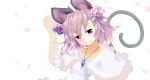  1girl animal_ears blush capelet cherry_blossoms flower grey_hair hair_flower hair_ornament ishikkoro jewelry mouse_ears mouse_tail nazrin pendant red_eyes short_hair solo tail touhou 