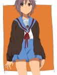  brown_eyes cardigan furi. glasses grey_hair nagato_yuki school_uniform short_hair suzumiya_haruhi_no_yuuutsu transparent_background 