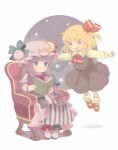  bad_id blonde_hair chair floating hair_ribbon hat keyaki_(mora_ll) long_hair mary_janes mora_ll multiple_girls outstretched_arms patchouli_knowledge purple_eyes purple_hair ribbon rumia shoes short_hair sitting spread_arms the_embodiment_of_scarlet_devil touhou yellow_eyes youkai 