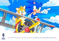  2boys absurdres aircraft airplane blue_eyes blue_fur blue_sky clouds cloudy_sky day fox_boy full_body furry furry_male gloves green_eyes hedgehog_boy highres male_focus multiple_boys multiple_tails official_art open_mouth outdoors red_footwear shoes sky sneakers sonic_(series) sonic_the_hedgehog tail tails_(sonic) tornado_(airplane)_(sonic) two_tails white_gloves yellow_fur 