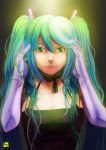  absurdres aqua_eyes aqua_hair bad_id dress elbow_gloves gloves hair_ribbon hatsune_miku highres long_hair nanaya_(daaijianglin) ribbon solo twintails vocaloid 