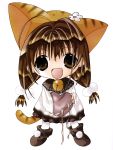  bell brown_eyes brown_hair cat_ears cat_tail child di_gi_charat gift heart highres holding holding_gift koge_donbo looking_at_viewer open_mouth puchiko ribbon simple_background solo tail 