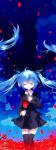  bad_id blue_eyes blue_hair cloud clouds flower formal hand_on_chest hand_on_own_chest hand_to_chest hatsune_miku highres long_hair necktie remimim saihate_(vocaloid) skirt sky solo thigh-highs thighhighs twintails very_long_hair vocaloid 