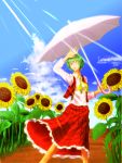 flower green_hair kazami_yuuka long_skirt parasol red_eyes retishia skirt sunflower touhou umbrella wind youkai