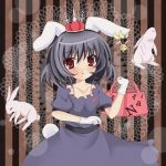  :&lt; alternate_color animal_ears bag black_hair blush bunny bunny_ears bunny_tail crown gloves inaba_tewi lefty_2628 player_2 purse rabbit red_eyes short_hair solo tail touhou 