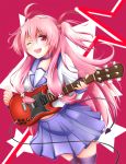  fang fuumin_(58958) guitar instrument long_hair pink_hair red_eyes school_uniform serafuku tail twintails wink yui_(angel_beats!) 