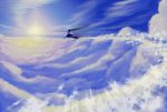  blue broom broom_surfing broomsurfing cloud clouds condensation_trail contrail kirisame_marisa scenery sky solo star sunrise tokihisa_(zikokune) touhou 