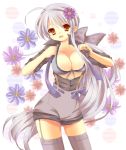  breasts cleavage flower garter_straps imo_mushi large_breasts lingerie long_hair open_clothes open_shirt orange_eyes shirt silver_hair skindentation tears thigh-highs thighhighs twintails underwear very_long_hair vocaloid wavy_mouth yowane_haku 