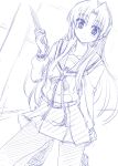  blush kneeling knife long_hair monochrome nagami_yuu pantyhose school_uniform sketch suzumiya_haruhi_no_yuuutsu 