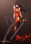  blade_&amp;_soul blade_and_soul boots breasts china_dress chinese_clothes cleavage highres hyung_tae_kim jpeg_artifacts slender_waist solo sword thigh_boots thighhighs weapon 