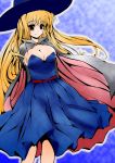  blonde_hair blush breasts cape cleavage colored cosplay dragon_quest dragon_quest_iii dress fate_testarossa frapowa hat large_breasts long_hair lyrical_nanoha mage_(dq3) mage_(dq3)_(cosplay) mahou_shoujo_lyrical_nanoha mahou_shoujo_lyrical_nanoha_strikers red_eyes smile solo witch_hat 