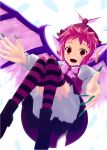  bloomers claws earrings falling fingernails hands jewelry lo_(rogu_ryouiki) long_fingernails mystia_lorelei open_mouth pink_eyes pink_hair shoes short_hair striped striped_legwear striped_thighhighs thigh-highs thighhighs touhou wings 