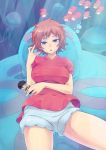  bad_id blue_eyes brown_hair character_doll child face gake_no_ue_no_ponyo hair_twirling highres jellyfish maeda_risou ponyo risoumaeda shorts sosuke underwater 