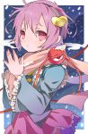  bad_id blush eyeball female hairband kitsuta komeiji_satori long_sleeves lowres pink_eyes pink_hair red_eyes scarf short_hair skirt snow solo standing third_eye touhou 