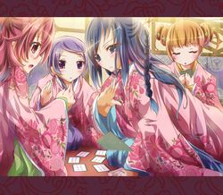  4girls aida_mana dokidoki!_precure highres hishikawa_rikka inoshishi_(ikatomo) japanese_clothes kenzaki_makoto multiple_girls precure yotsuba_alice 