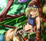  belt blonde_hair flat_chest gloves goggles goggles_on_head hat midriff navel pouch sekaiju_no_meikyuu sekaiju_no_meikyuu_3 short_hair sleeping solo tsuduri weapon 