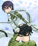  1boy black_eyes black_hair butt_crack cosplay crossdressinging gloves kirito mechonke scarf shinon_(sao) shinon_(sao)_(cosplay) short_hair short_shorts shorts sword_art_online vest 