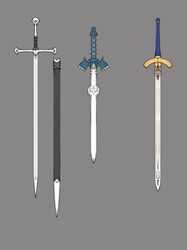  bolos commentary excalibur_(fate/stay_night) fate/stay_night fate_(series) grey_background hexagram master_sword no_humans sheath simple_background star_of_david sword the_legend_of_zelda the_lord_of_the_rings tolkien's_legendarium weapon weapon_focus 