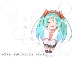  blush from_above happy hatsune_miku highres long_hair pokachu romaji scarf translated twintails vocaloid 