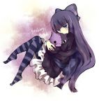  bad_id blue_eyes blue_hair bow dress hair_bow long_hair mitsu_yomogi panty_&amp;_stocking_with_garterbelt panty_(character) panty_(psg) solo stocking_(character) stocking_(psg) striped striped_legwear striped_thighhighs stuffed_animal stuffed_toy thigh-highs thighhighs 