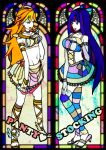  black_eyes blonde_hair blue_hair cross-laced_footwear dress final_fantasy final_fantasy_tactics long_hair midriff panties panty_&amp;_stocking_with_garterbelt panty_(character) panty_(psg) panty_(sexy) parody sandals stained_glass stocking_(character) stocking_(psg) stocking_(sexy) style_parody thighhighs underwear undressing very_long_hair 