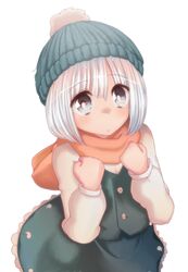  cream_(artist) cream_(nipakupa) grey_eyes hat konpaku_youmu looking_up mittens pixiv_manga_sample scarf shimamura_youmu short_hair silver_hair solo touhou 