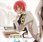  bag classroom desk green_eyes inazuma_eleven inazuma_eleven_(series) kiyama_hiroto pen red_hair redhead school_uniform short_hair suou 