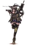  .45_acp 1girl 40mm_grenadier 7.62x51mm_nato assault_rifle bad_id battle_rifle black_hair boots camouflage combat_handgun elbow_pads fabrique_nationale female fingerless_gloves fn_fal g3 german gloves gp-25_kostya grenade_launcher gun h&amp;k_g3 h&amp;k_p8 h&amp;k_usp-45 handgun headset heckler_&amp;_koch highres hk_usp knee_pads load_bearing_vest operator original panzer pistol red_eyes rifle skirt solo standing text thighhighs translated usp weapon 