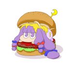  eggplant hair_bun hamburger lettuce onions patchouli_knowledge purple_eyes purple_hair ribbon touhou violet_eyes 