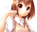  brown_hair coin flower hair_flower hair_ornament hazuki_(sutasuta) misaka_mikoto short_hair sweater_vest to_aru_majutsu_no_index 