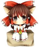  animal_ears ascot blush bow box brown_hair chibi detached_sleeves girl_in_a_box hair_bow hakurei_reimu in_box in_container japanese_clothes kemonomimi_mode lowres miko pasutel solo touhou transparent 