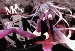  blue_hair elbow_gloves gloves hatsune_miku kanoi long_hair red_eyes sitting thigh-highs thighhighs twintails very_long_hair vocaloid 