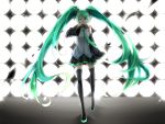 bad_id boots detached_sleeves green_eyes green_hair hatsune_miku lights long_hair necktie shiduki skirt stage_lights thigh-highs thigh_boots thighhighs twintails very_long_hair vocaloid 