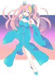  bare_shoulders blue_eyes dress eterno fingernails from_above gundam gundam_seed hair_ornament highres lacus_clyne long_hair nail nail_polish nails open_mouth pink_hair shoes solo twintails 