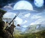 fantasy gun landscape moon original planet rabbit riding scenery sky solo star star_(sky) vanipo weapon 