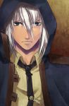  bangs blue_eyes frown god_eater god_eater_burst hood male necktie raven_(shinka) shikkuzaru_soma solo unbuttoned white_hair 