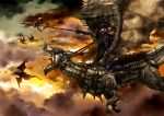  armor blonde_hair dragon flying gan_(shanimuni) gauntlets helmet knight lance long_hair monster original polearm riding sky weapon 