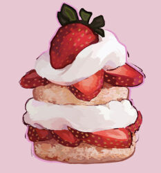 berry biscuit_(bread) cake commentary cream dessert english_commentary food food_focus fruit leaf no_humans no_lineart original pastry pink_background pink_theme quezify simple_background sketch strawberry strawberry_shortcake strawberry_slice whipped_cream 