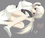  blush doll doll_hug dress footwear hair_ribbon kasugano_sora long_hair lying on_back on_side plush plush_hug ribbon socks solo stuffed_toy suzu_(kosakabe) thigh-highs thighhighs twintails white_hair white_legwear white_socks white_thighhighs yosuga_no_sora 