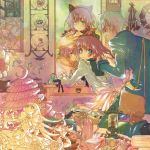  a_(shiei_no_sona-nyl) apron bag blue_eyes book cat_ears comb dark_skin dress flower hair_brushing kiryuu_mina lamp lily_(shiei_no_sona-nyl) looking_back lowres mirror multiple_persona purple_hair red_eyes red_rose reflection ribbon rose rose_witch shiei_no_sona-nyl short_hair size_difference uniform white_hair white_rose 