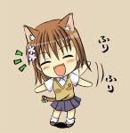  brown_hair cat_ears chibi closed_eyes eyes_closed fang flower hair_flower hair_ornament kemonomimi_mode kotaken misaka_mikoto school_uniform short_hair sweater_vest tail to_aru_kagaku_no_railgun to_aru_majutsu_no_index 