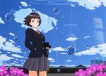  camera code49 flower grey_eyes nanahime_(aoi) original school_uniform serafuku skirt sky smile solo 