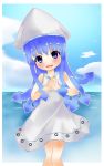  blue_eyes blue_hair dress hat highres ikamusume kyuushiki long_hair shinryaku!_ikamusume solo tentacle_hair 
