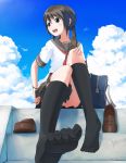  cloud footwear naono original perspective school_uniform serafuku sitting sky socks solo 