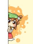  a_master_is_out animal_ears biting blush_stickers bow cat_ears chen chibi dora_e earrings finger_biting hat jewelry peeking_out solo touhou 