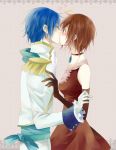  1girl blue_hair blush brown_hair couple dress gloves kainesato kaito kiss male meiko short_hair vocaloid 