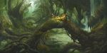  dragon fantasy forest green highres nature no_humans original scenery tree ucchiey water 